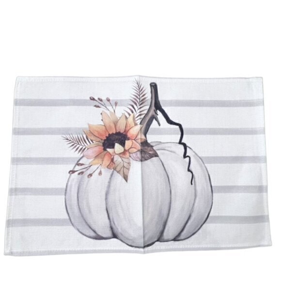 White Pumpkin Table Placemats Set Of 4 NEW FALL Boho Thanksgiving Coastal Farm - Picture 2 of 5
